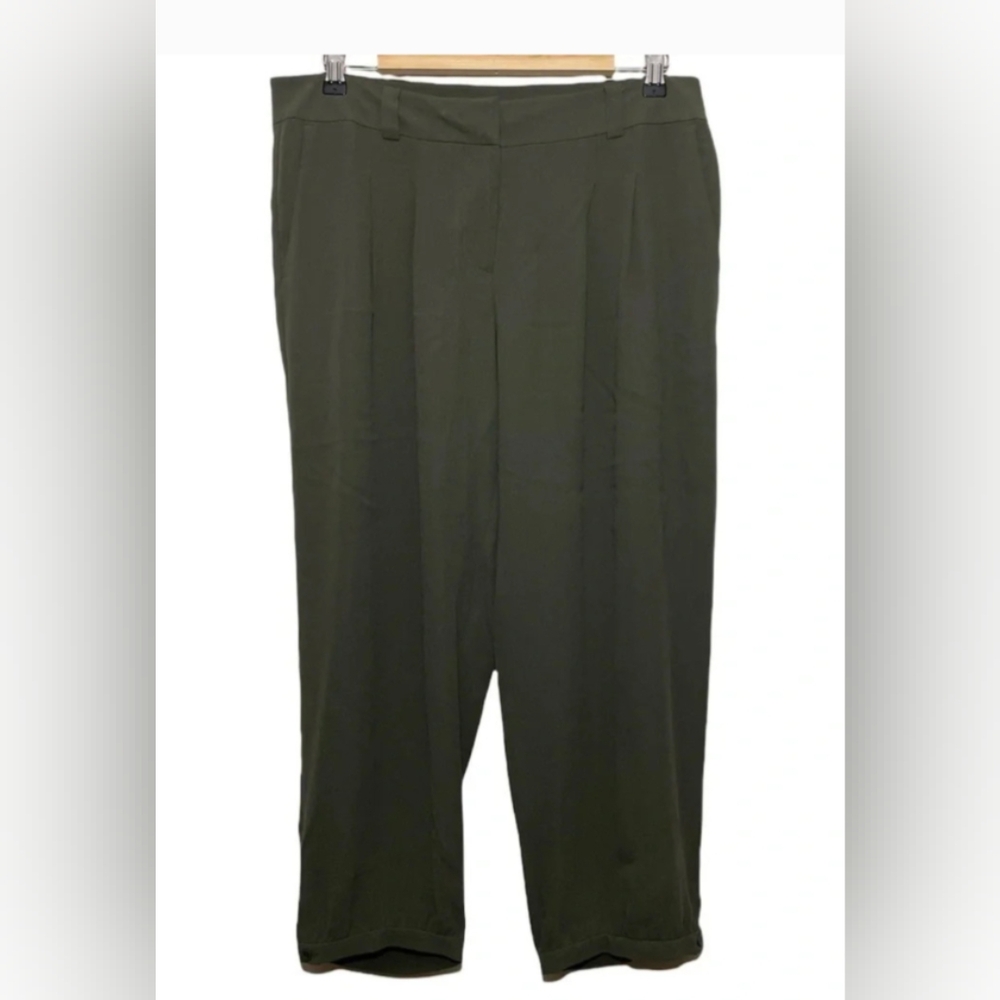 Eileen Fisher Silk Slouchy Olive/Sage Green Cooped Pants Women’s M Minimalist